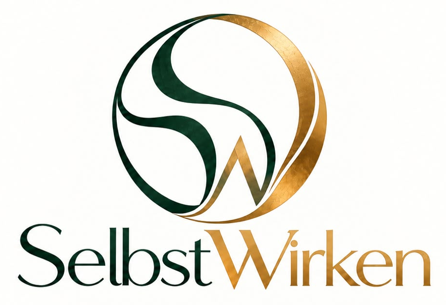 SelbstWirken Logo: ein grün-goldener Kreis mit den verschlungenen Buchstaben S und W